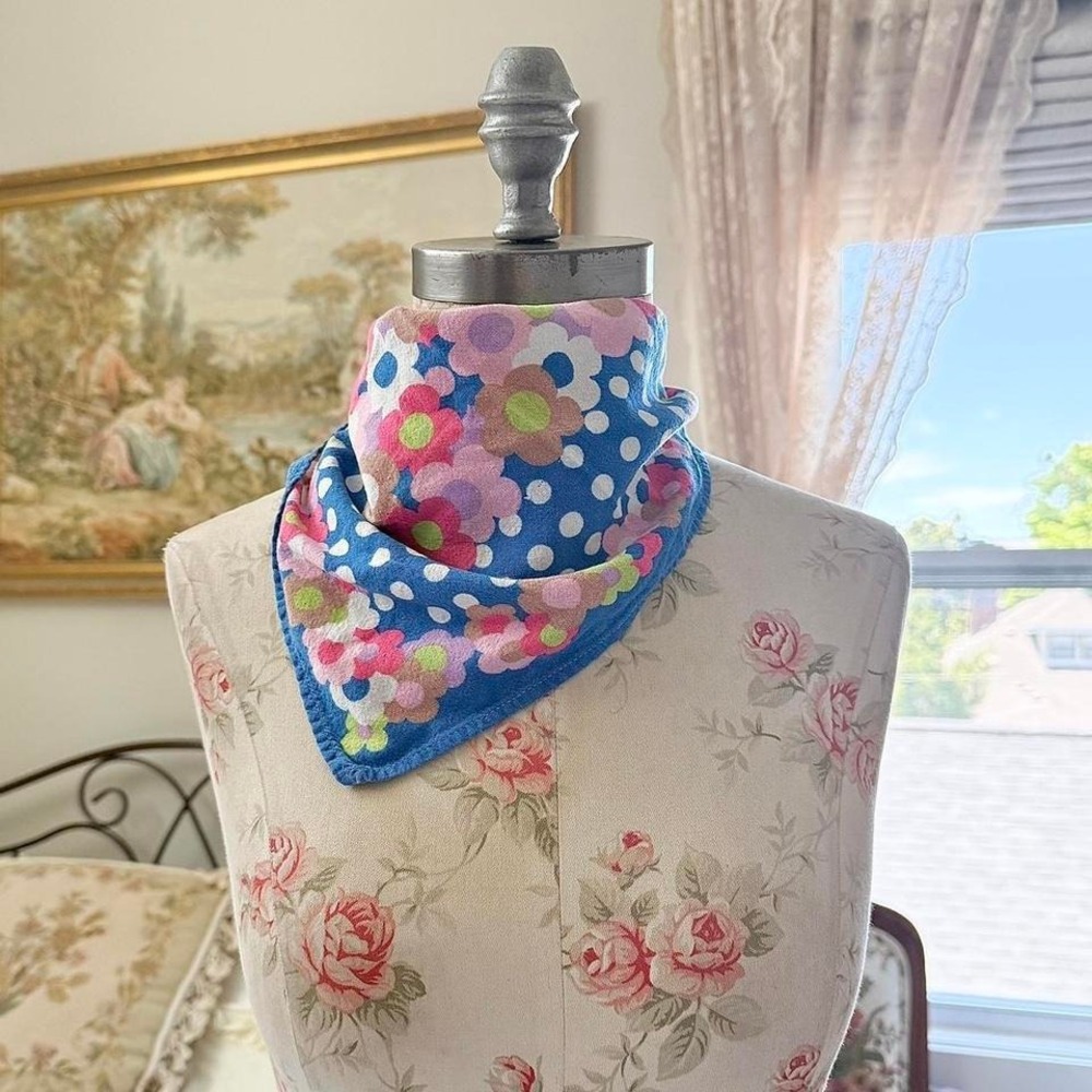 bandana  70s flower power‎ bandana mod daisy print polka dot scarf groovy